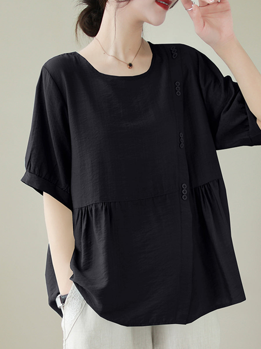 Round neck diagonal button shirt