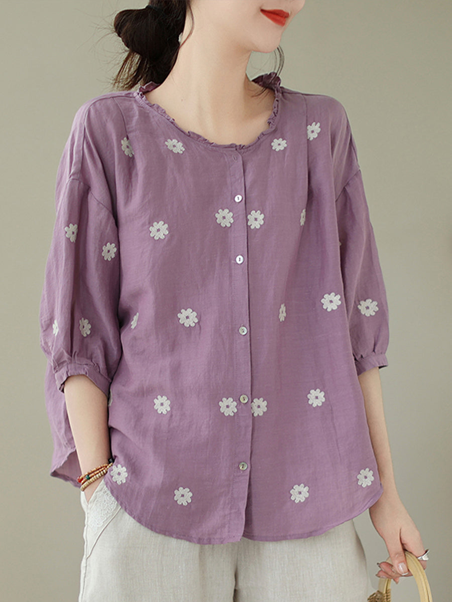 Lace collar small flower shirt