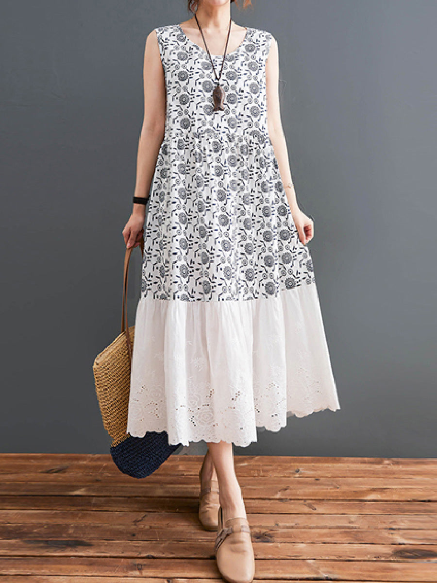 Spliced lace sleeveless Loose Dress