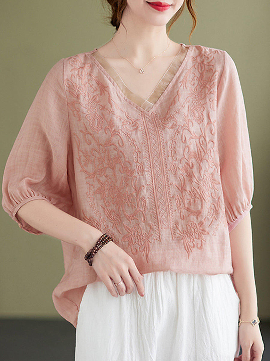 Embroidered V-neck top