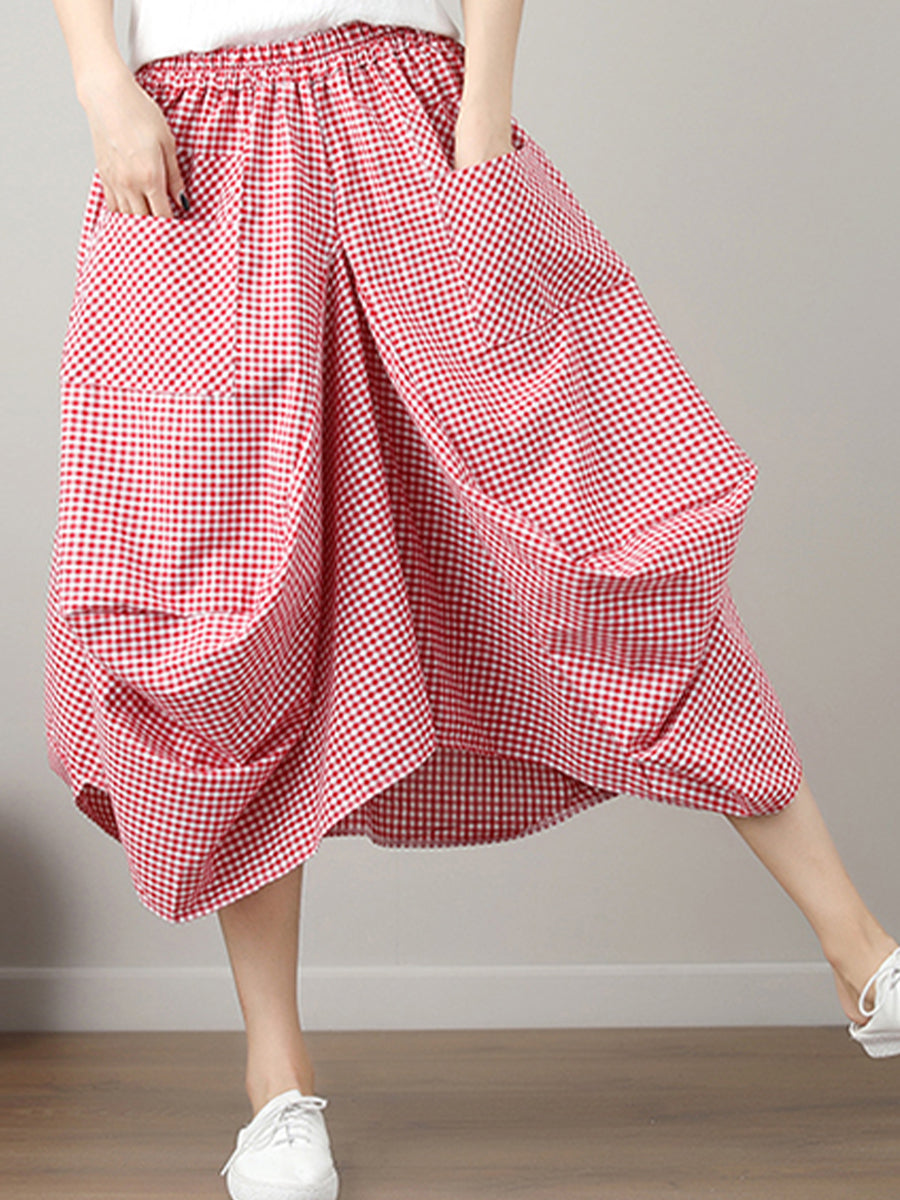 Loose and slim plaid skirt