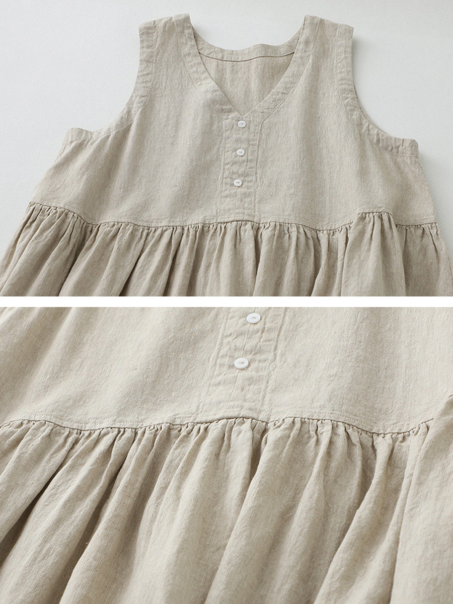 V-Neck Strap Cotton Linen Dress