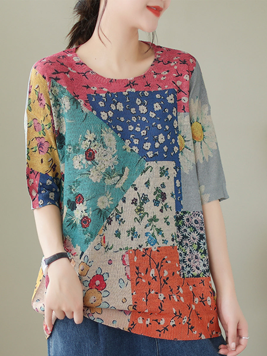 Patchwork printed oversized shirt