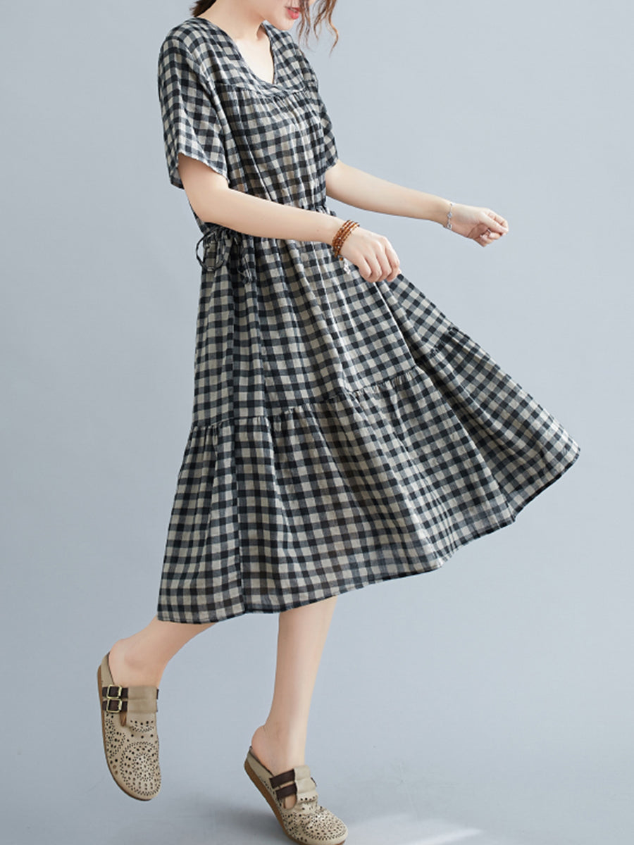 Checkered Large Short Sleeve Dress