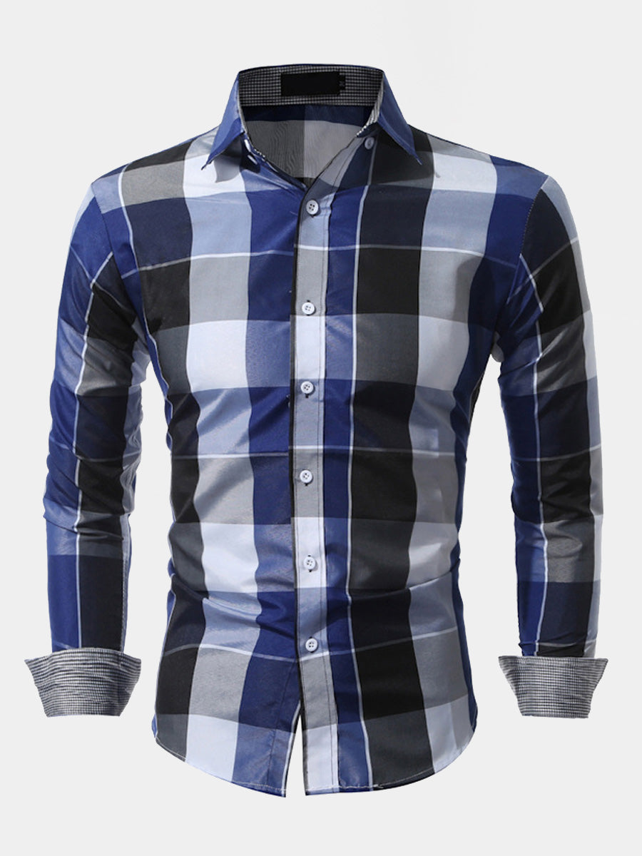 Camicia da uomo a maniche lunghe con stampa scozzese