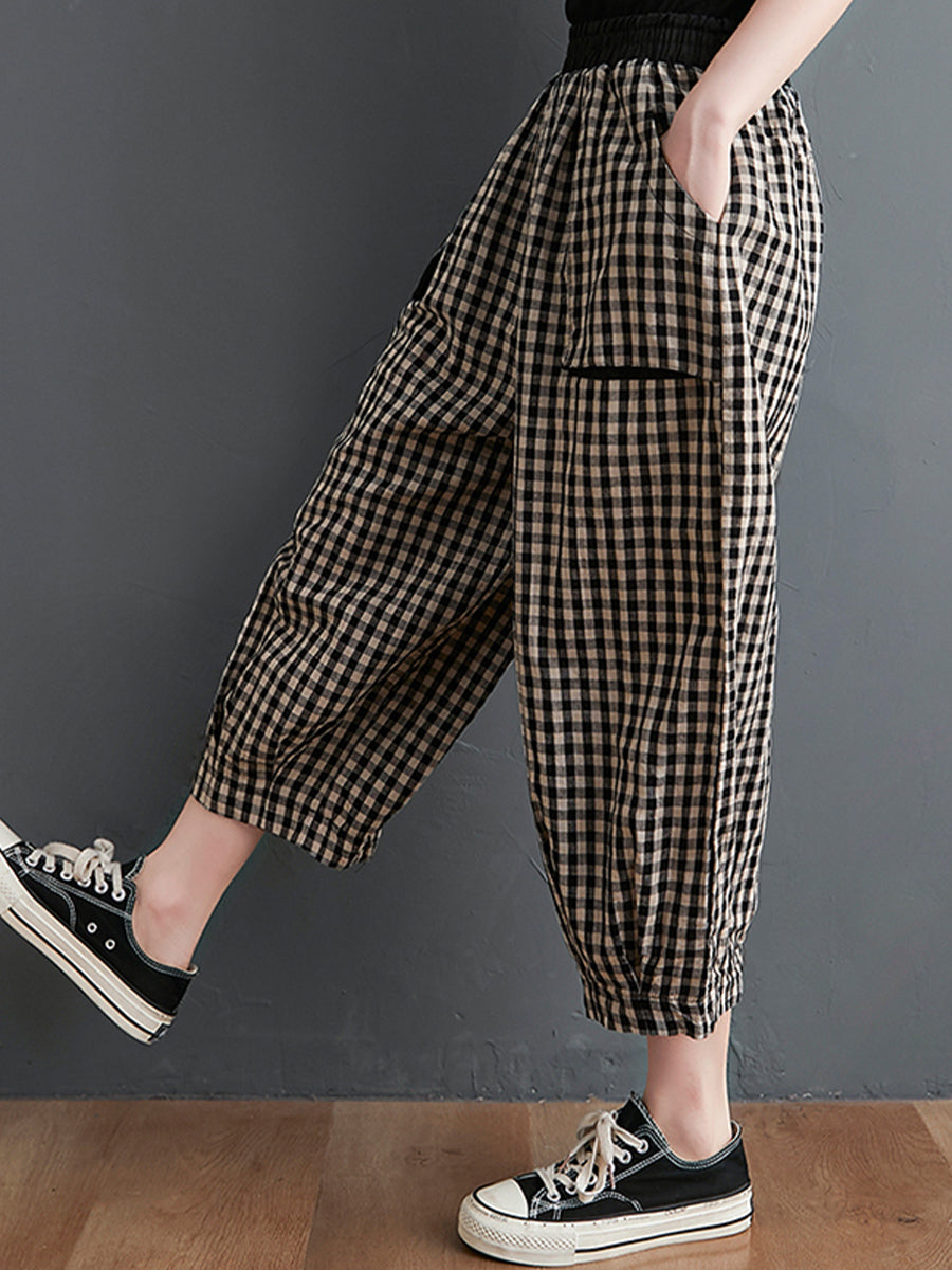 Vintage cotton and linen plaid pants