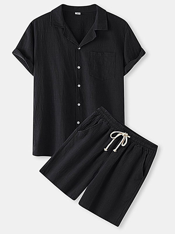 Ensemble chemise et short décontractés unis pour hommes