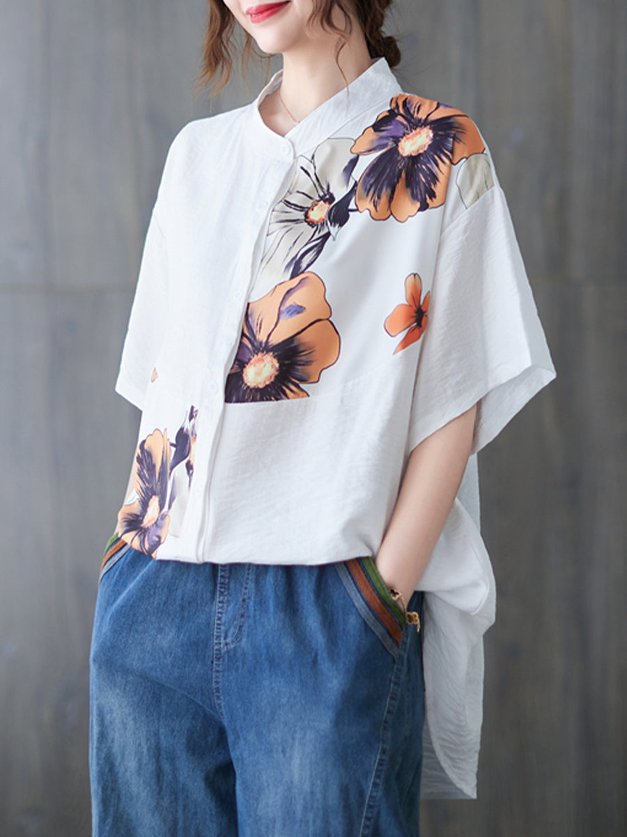 Flower printed asymmetrical top