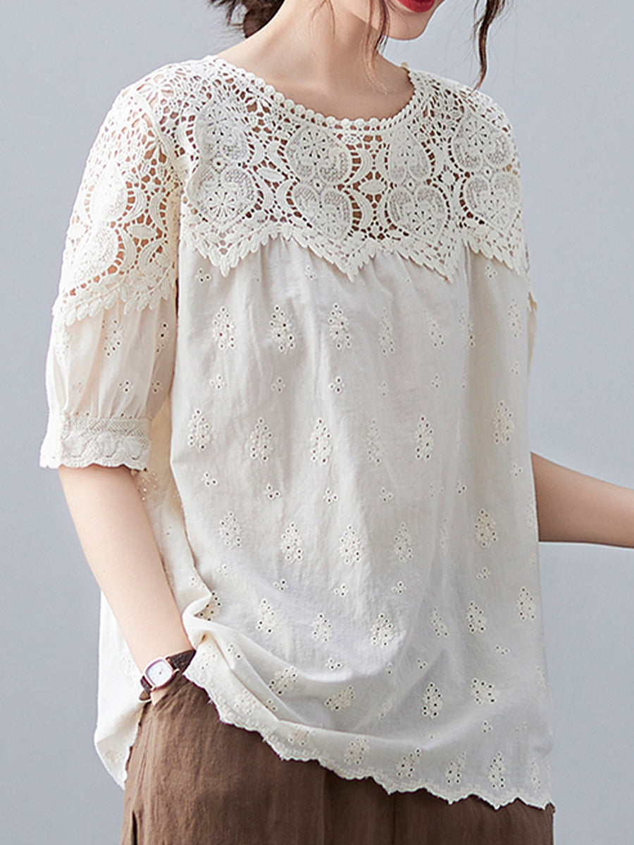 Lace cut out patchwork top