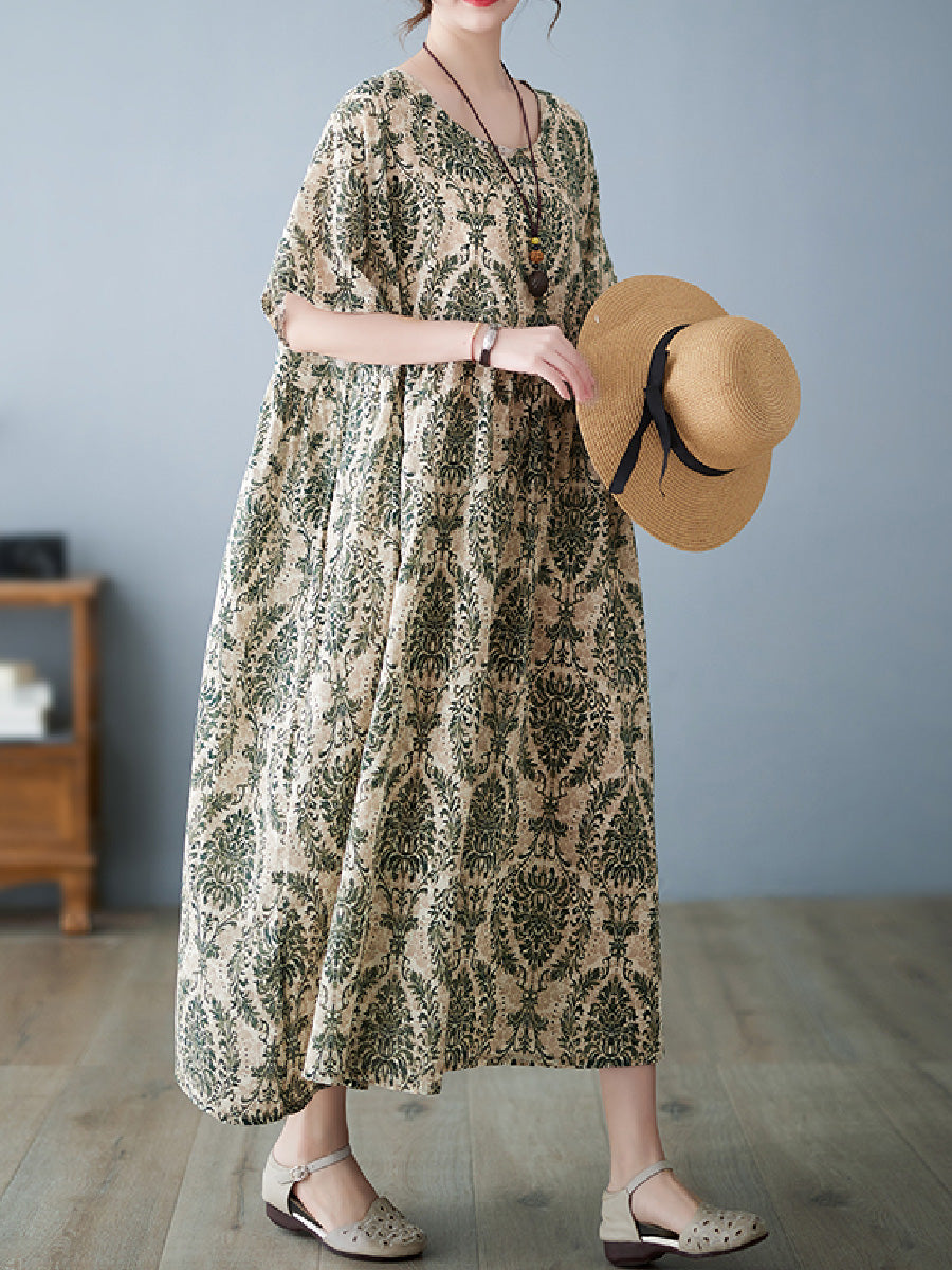 Cotton and linen oversized printed Dress