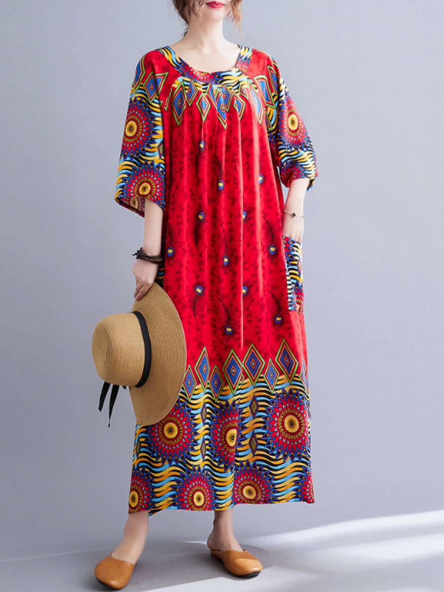 Ethnic style round neck dress