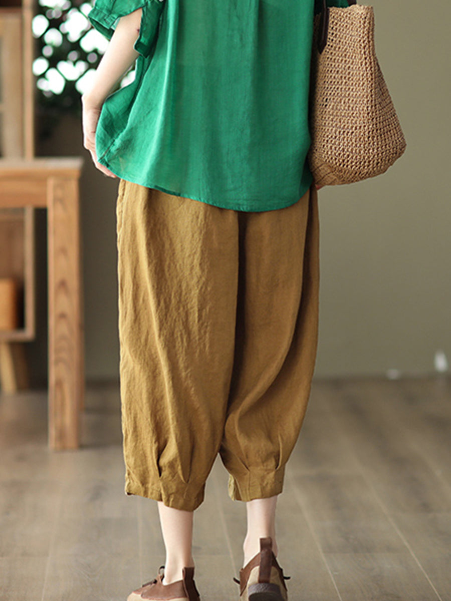 Oversized hollowed out crochet linen pants