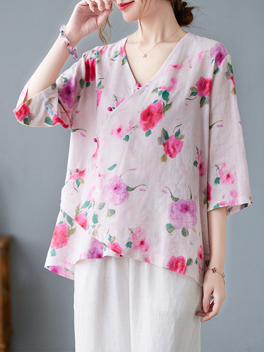 Flower diagonal button shirt