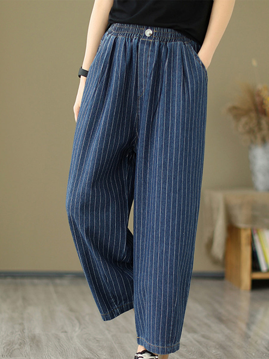 Vertical striped denim oversized pants