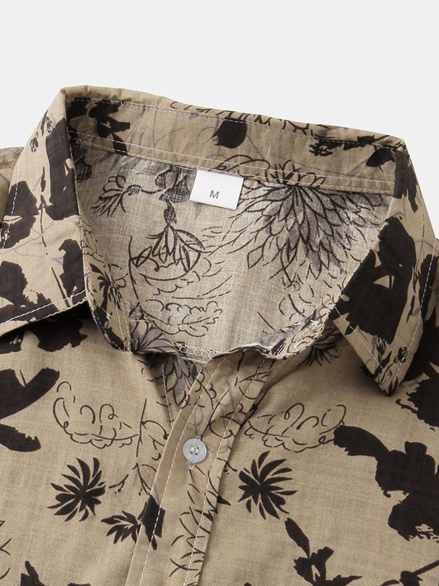 Camicia da uomo a maniche corte con stampa floreale