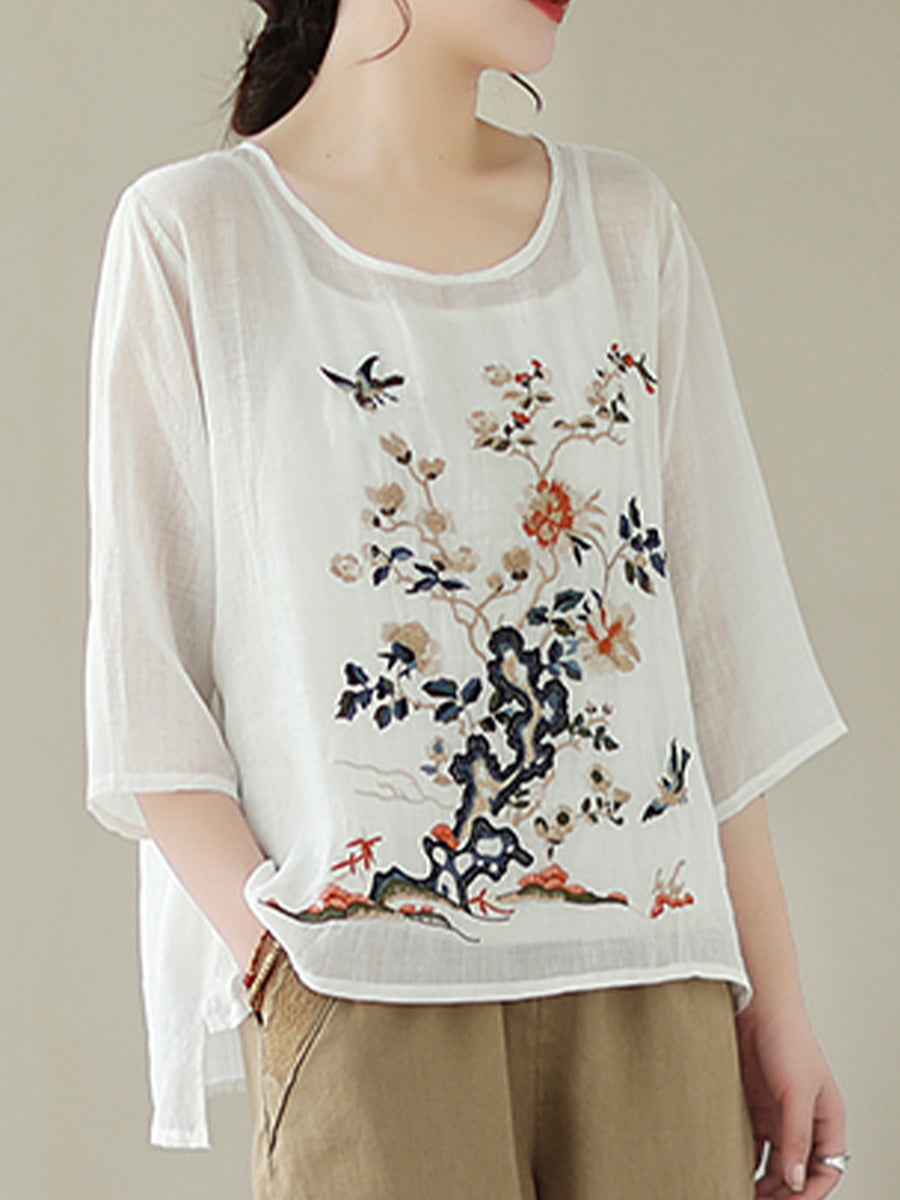 Flower printed round neck top