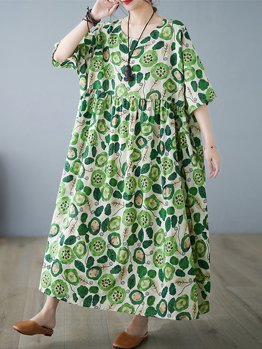 Pastoral green printed dress