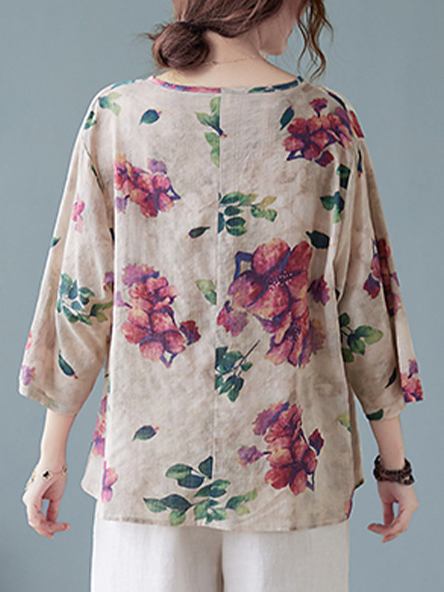 Diagonal button floral printed shirt