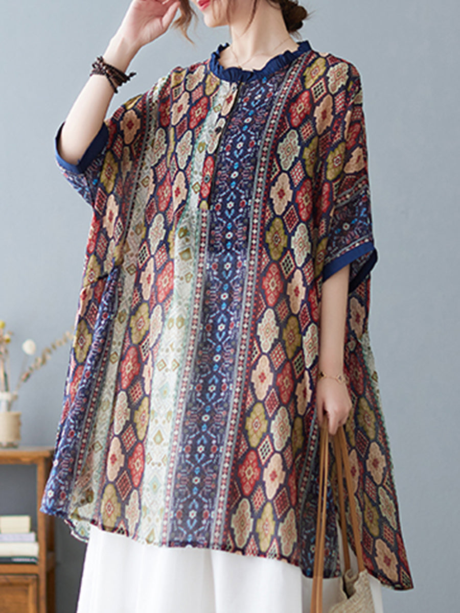 Ethnic style long oversized top