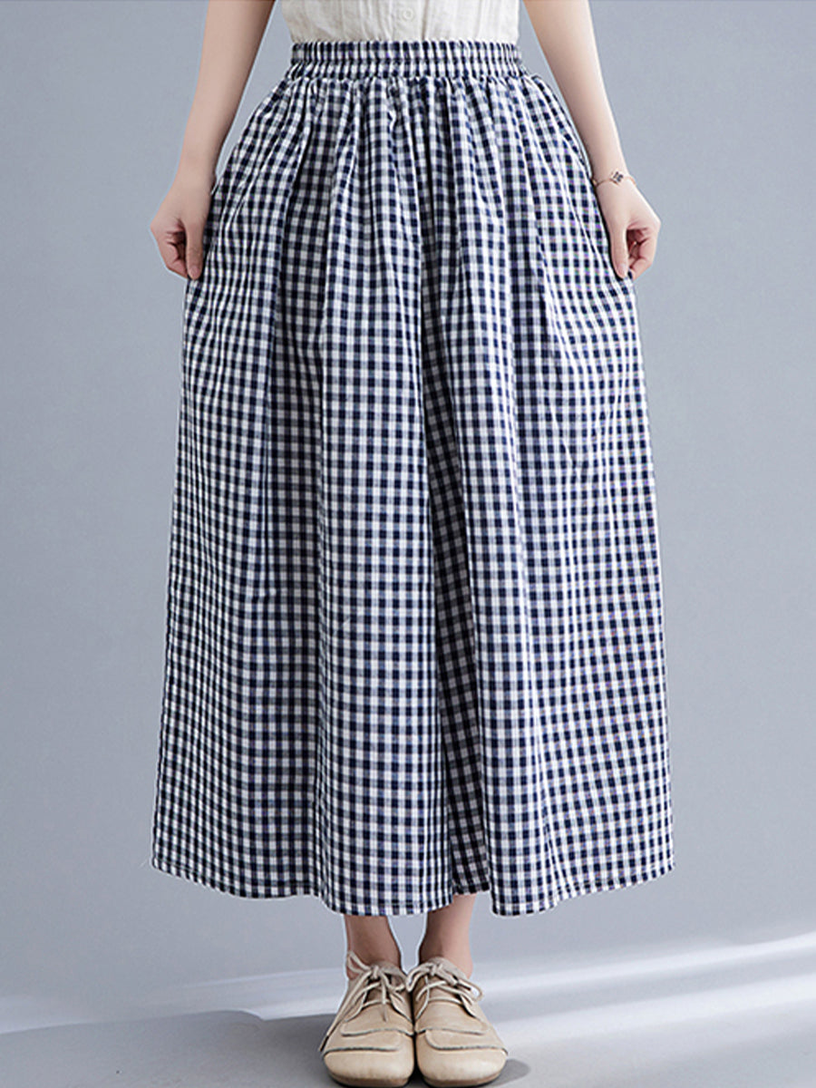 Plaid wide leg casual skirt pants