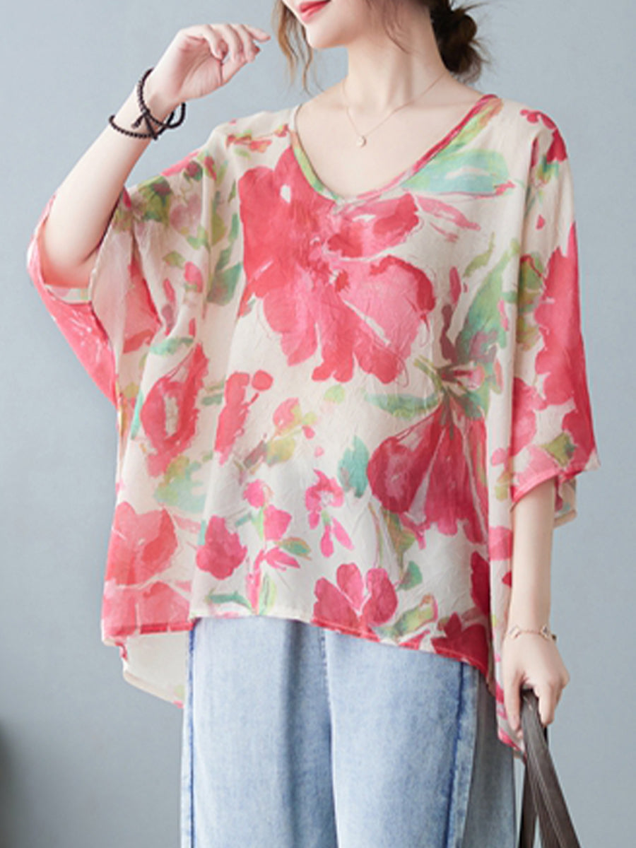 Flower printed round neck shirt