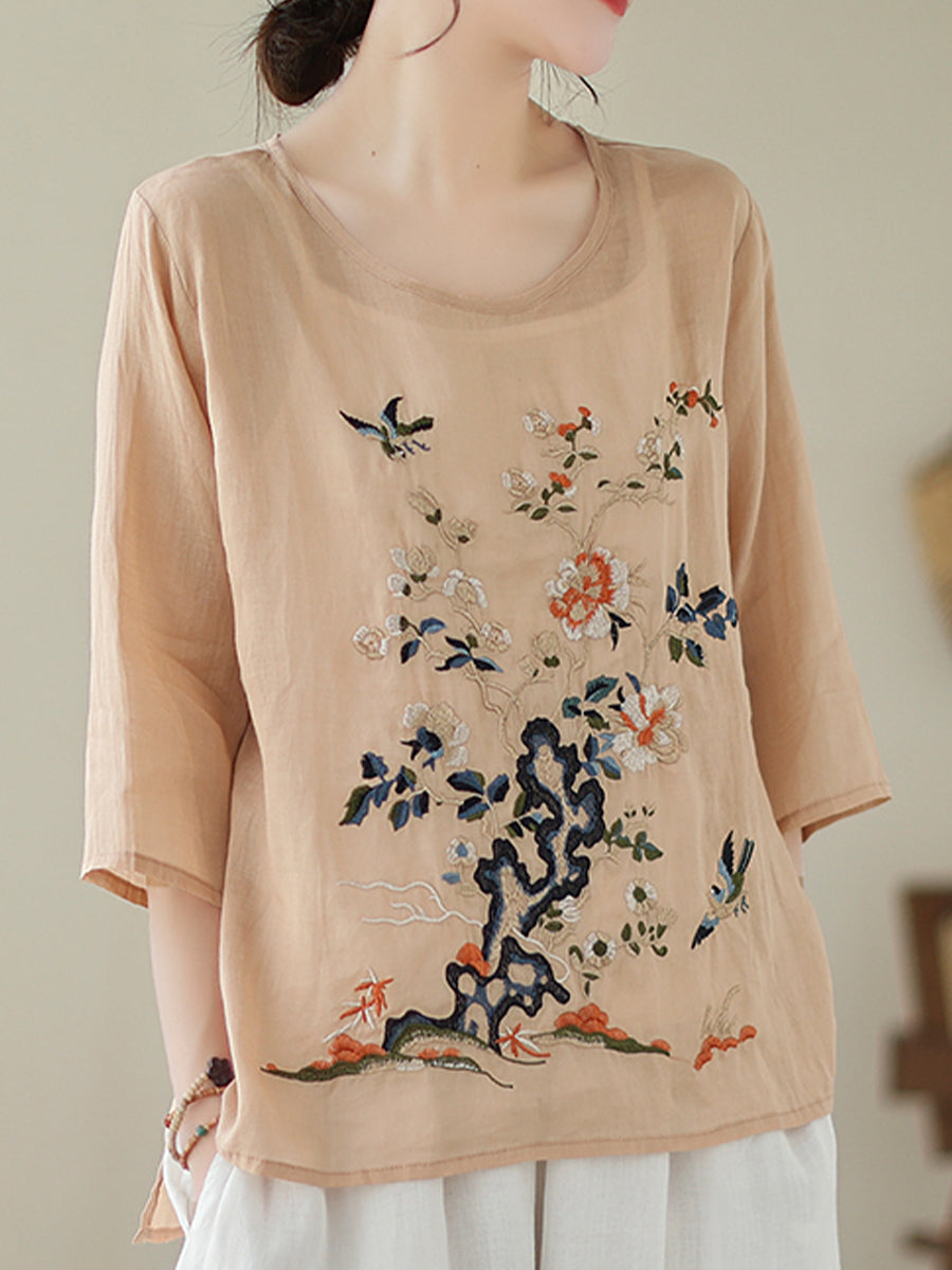 Flower printed round neck top