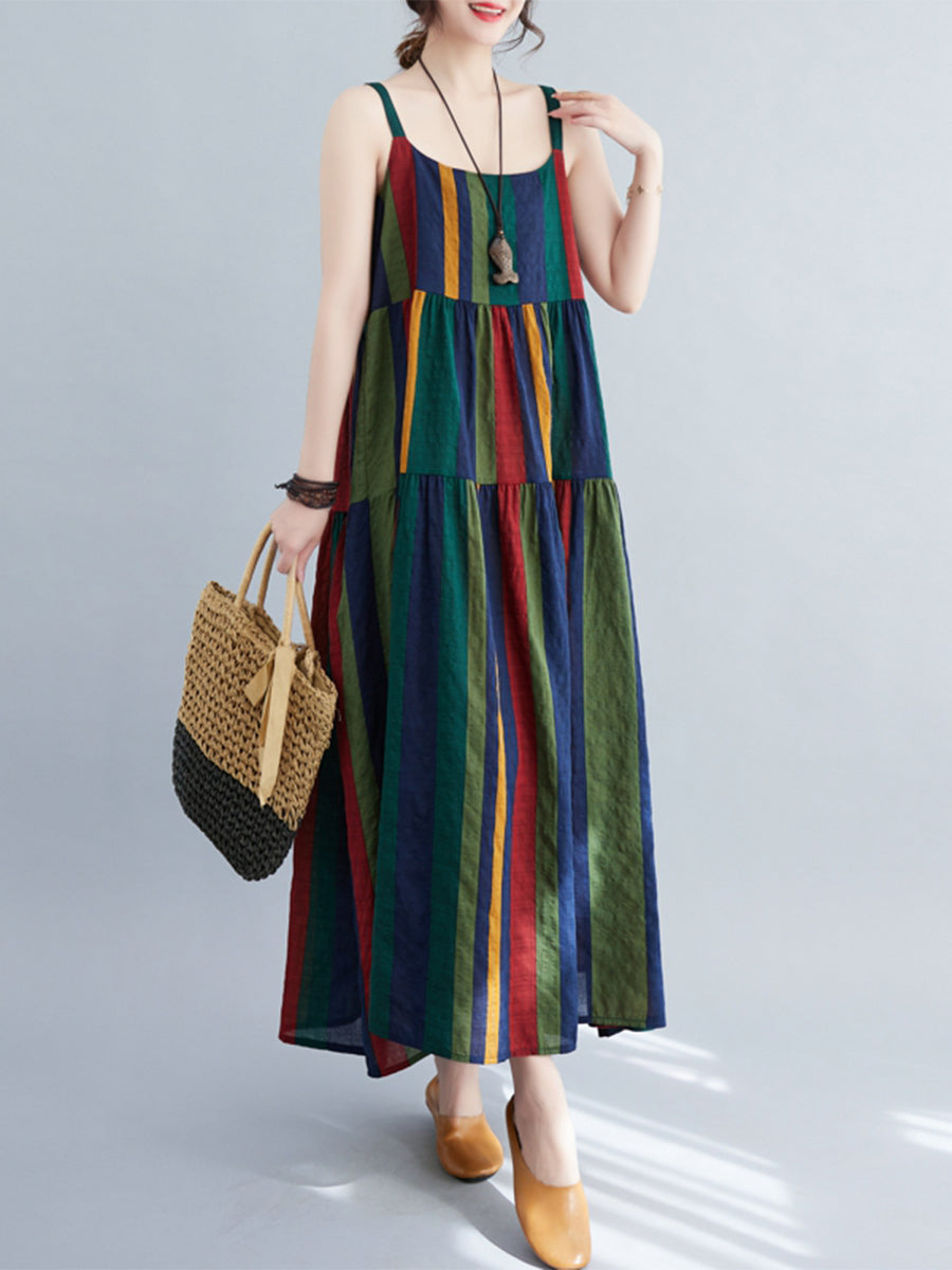 Colorful Vertical Stripe Strap Dress