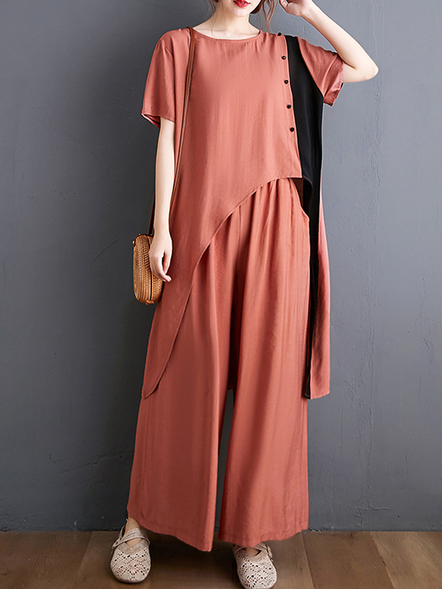 Side button sloping hem loose set