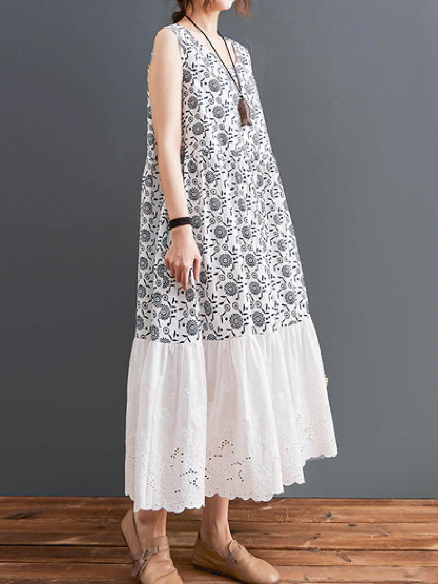 Spliced lace sleeveless Loose Dress