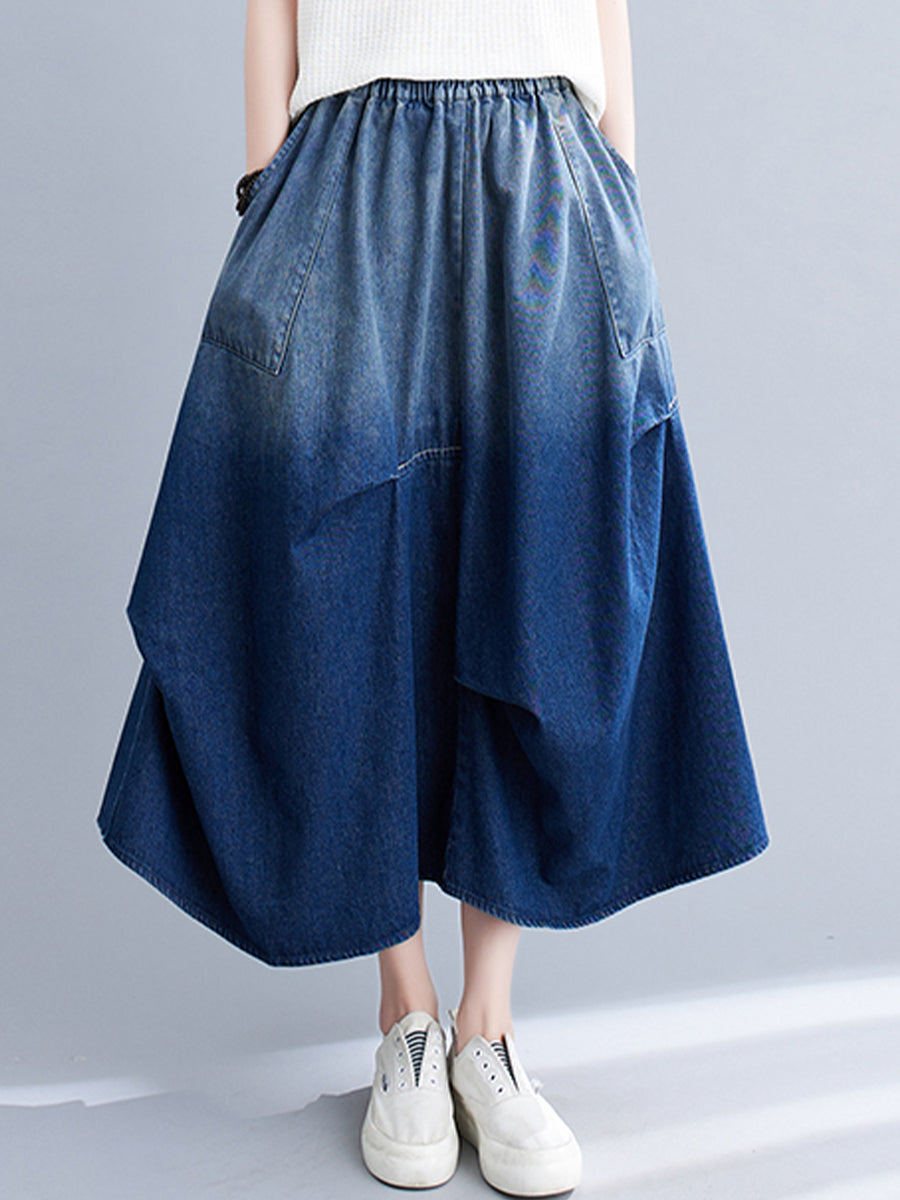 Oversized gradient jeans skirt