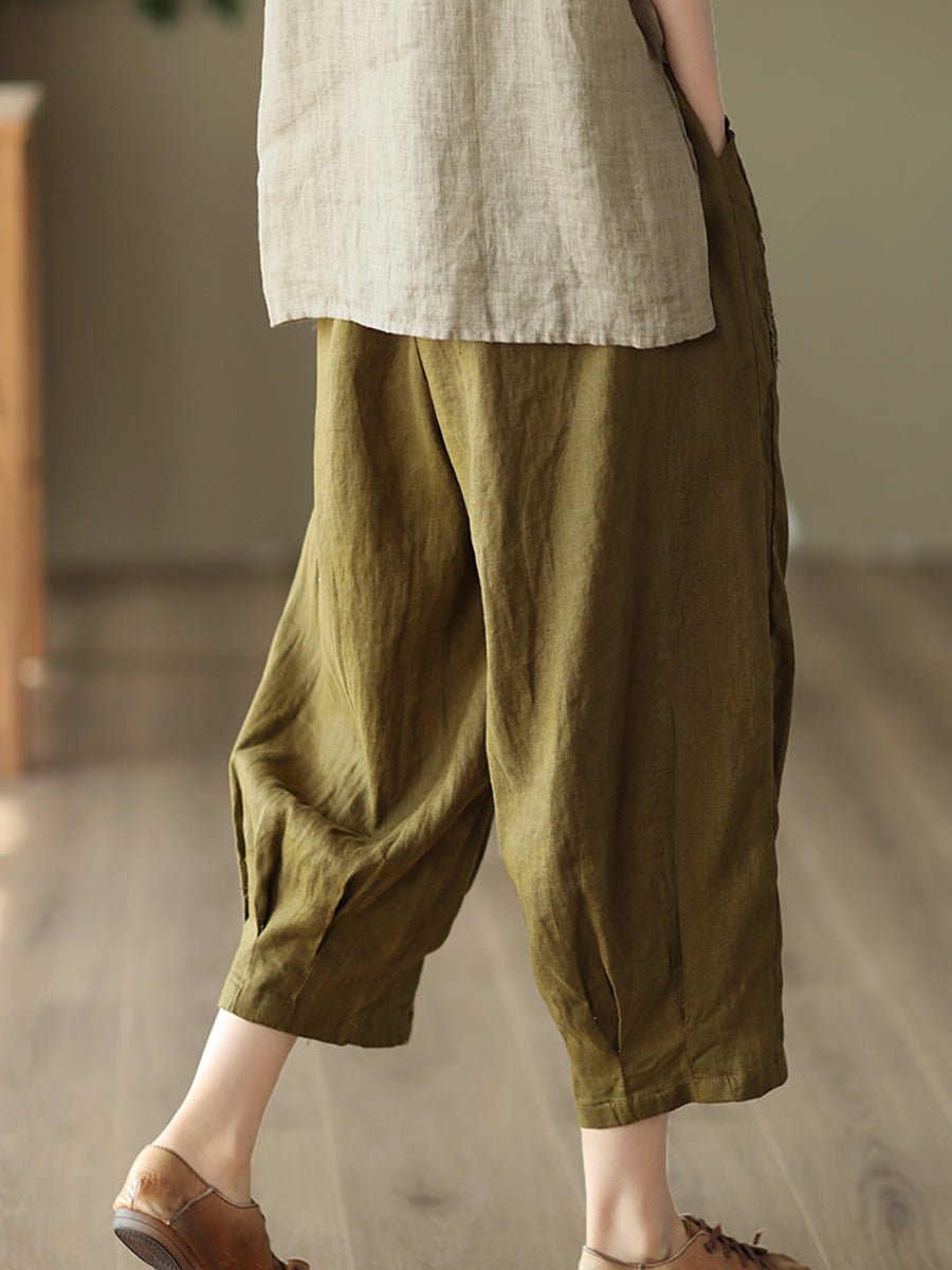 Oversized hollowed out crochet linen pants