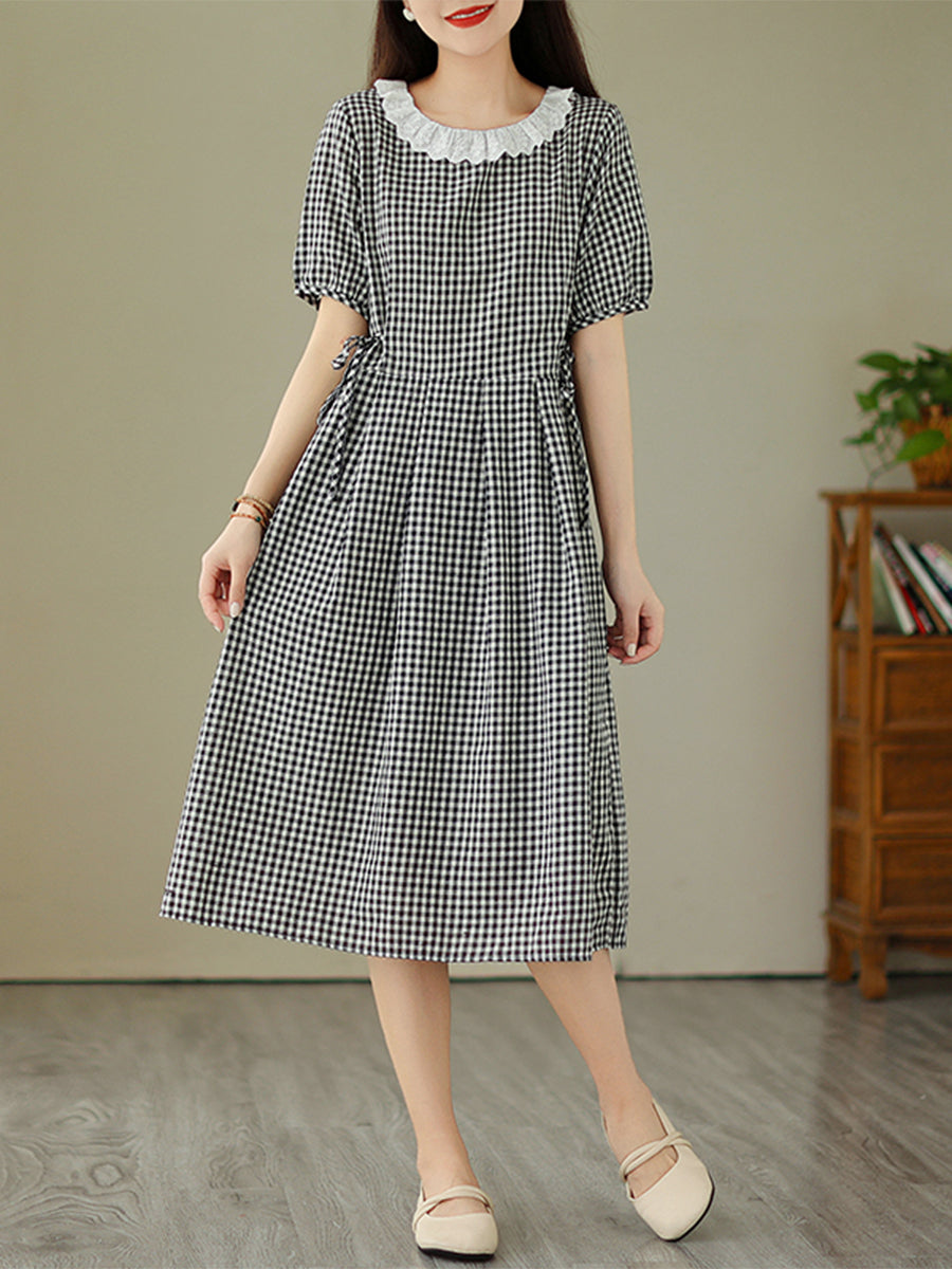 Doll neck small plaid dress