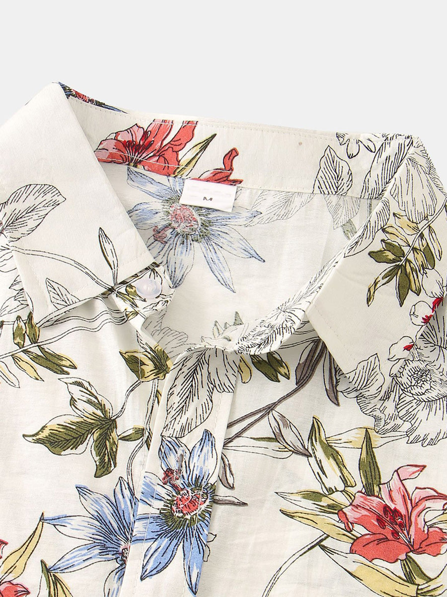 Chemise à manches courtes à imprimé floral pour hommes