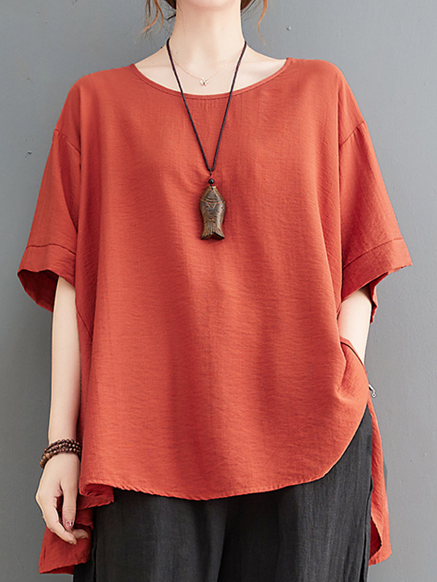 Round neck solid color oversized top