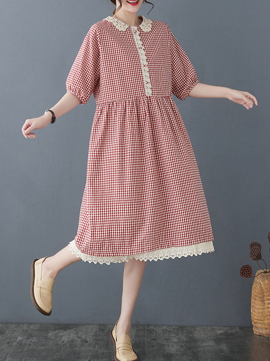 Doll neck age reducing plaid dress