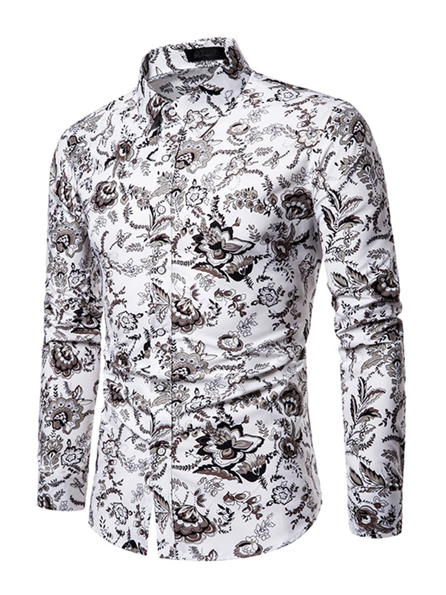 Men's Floral Print Long Sleeve Shirt