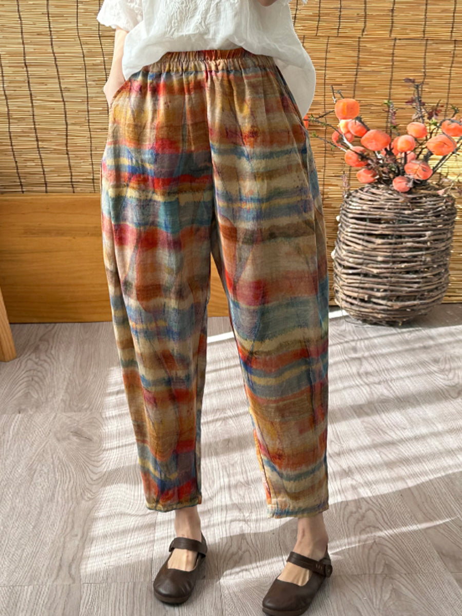 Cotton and linen retro printed pant