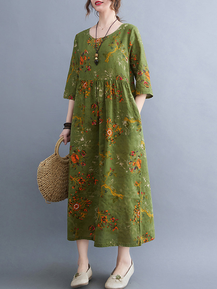 Floral cotton and linen Dress