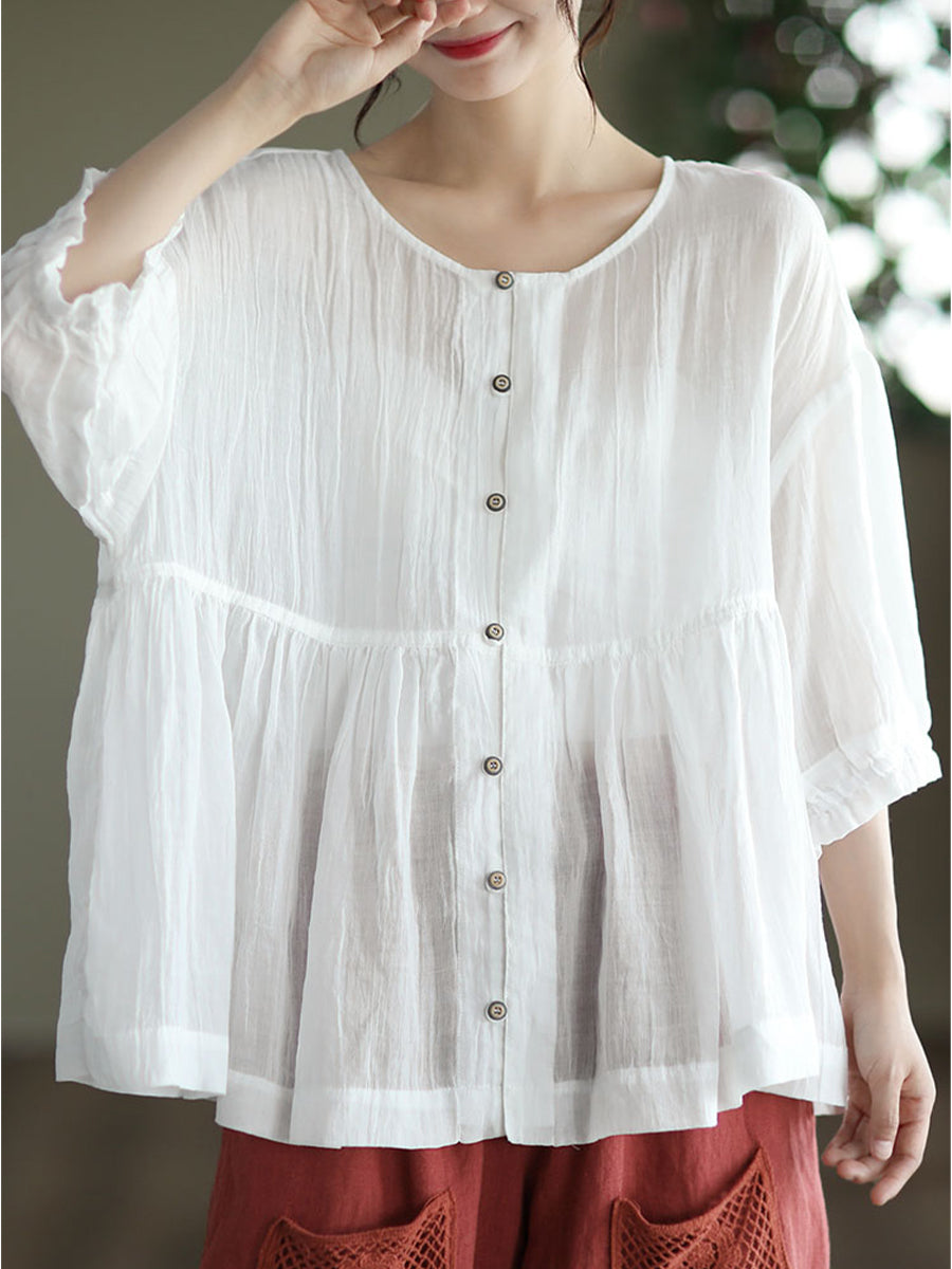 Round neck small button shirt