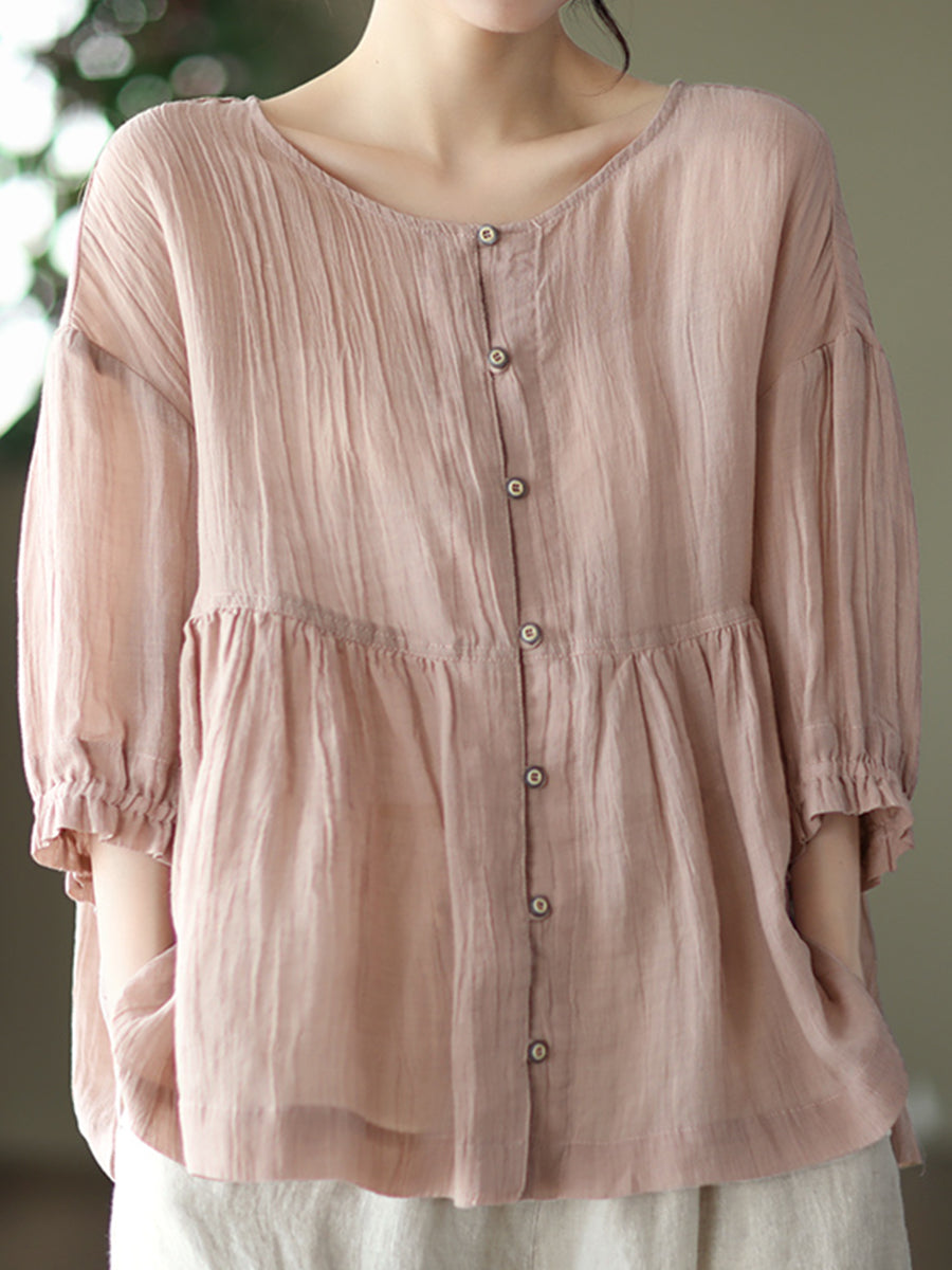 Round neck small button shirt