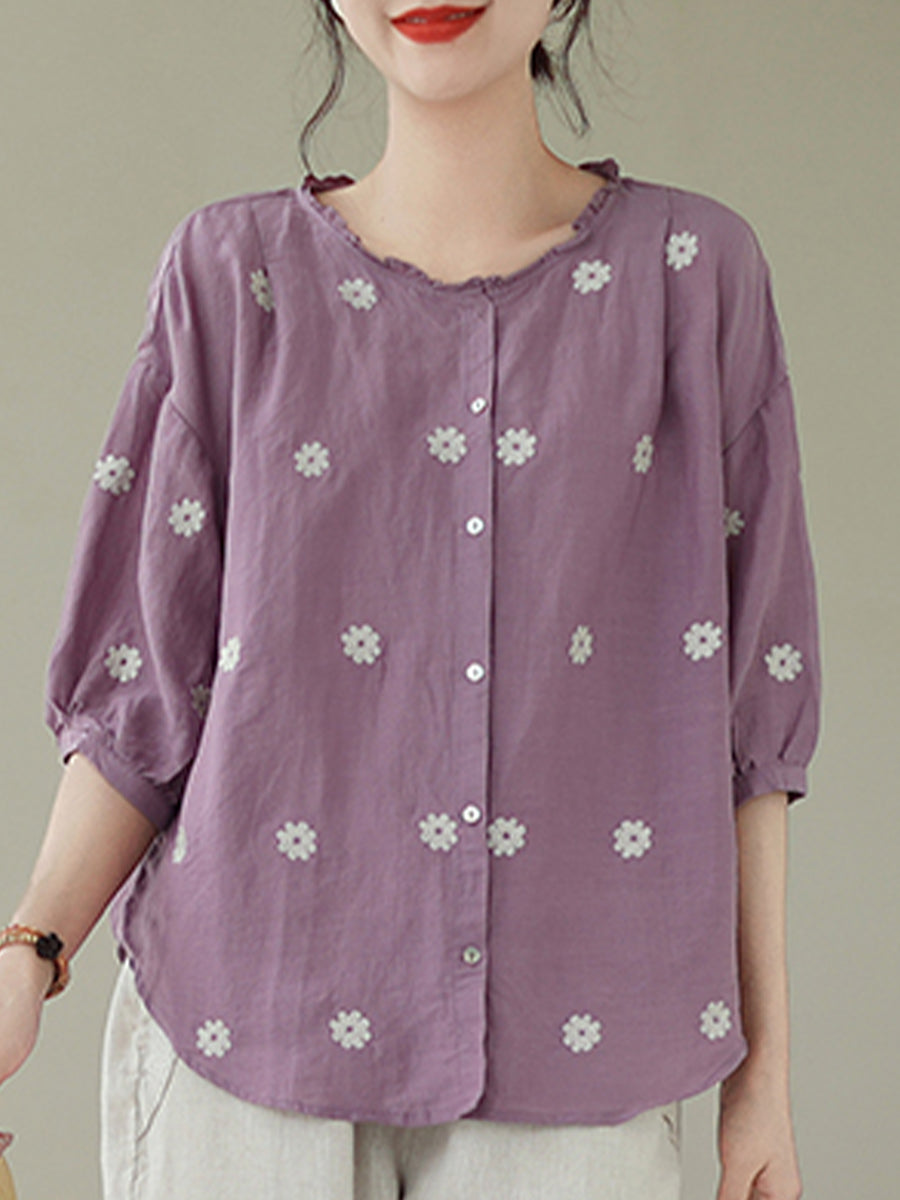 Lace collar small flower shirt