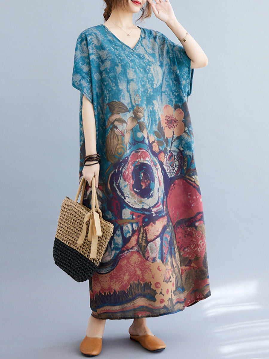 Artistic printed V-neck dress