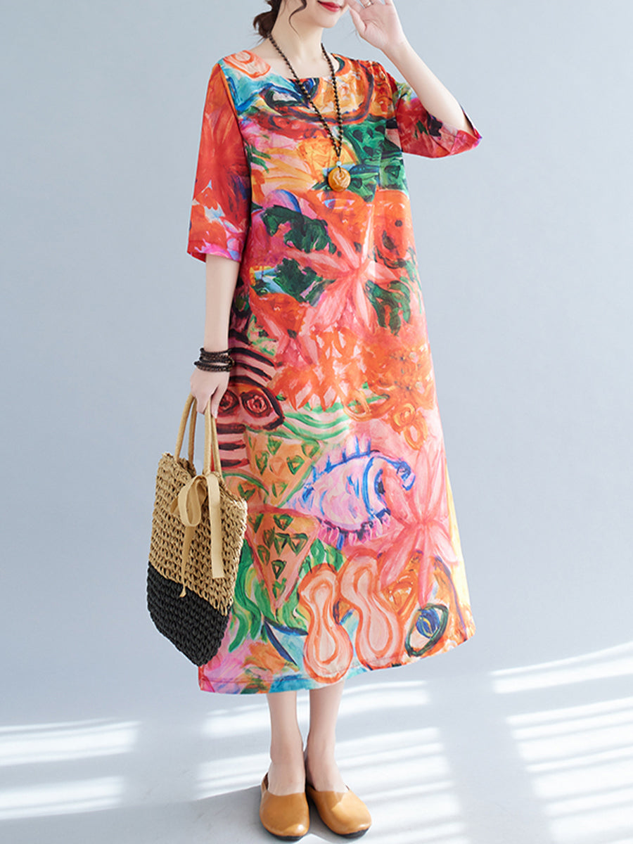 Orange printed casual dress