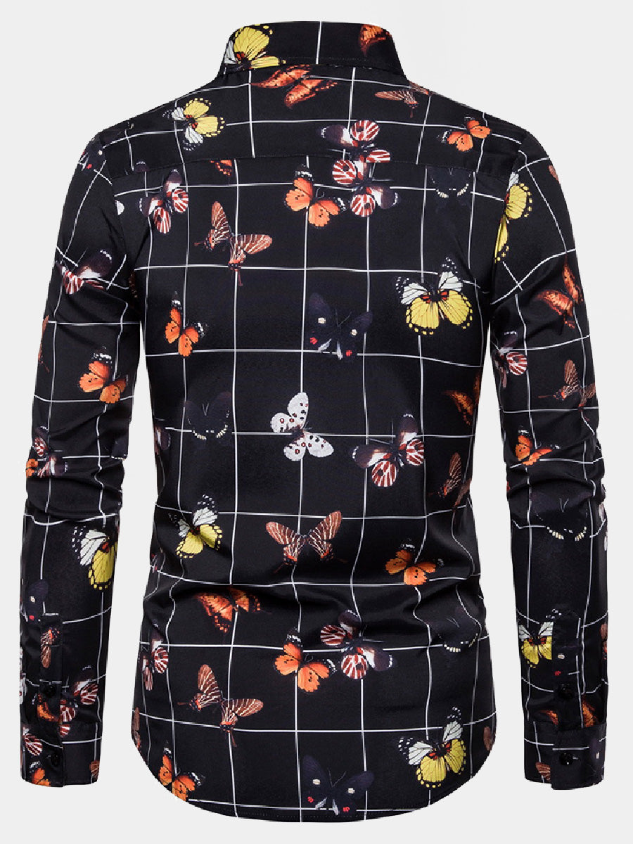 Men's butterfly print long sleeve shirt