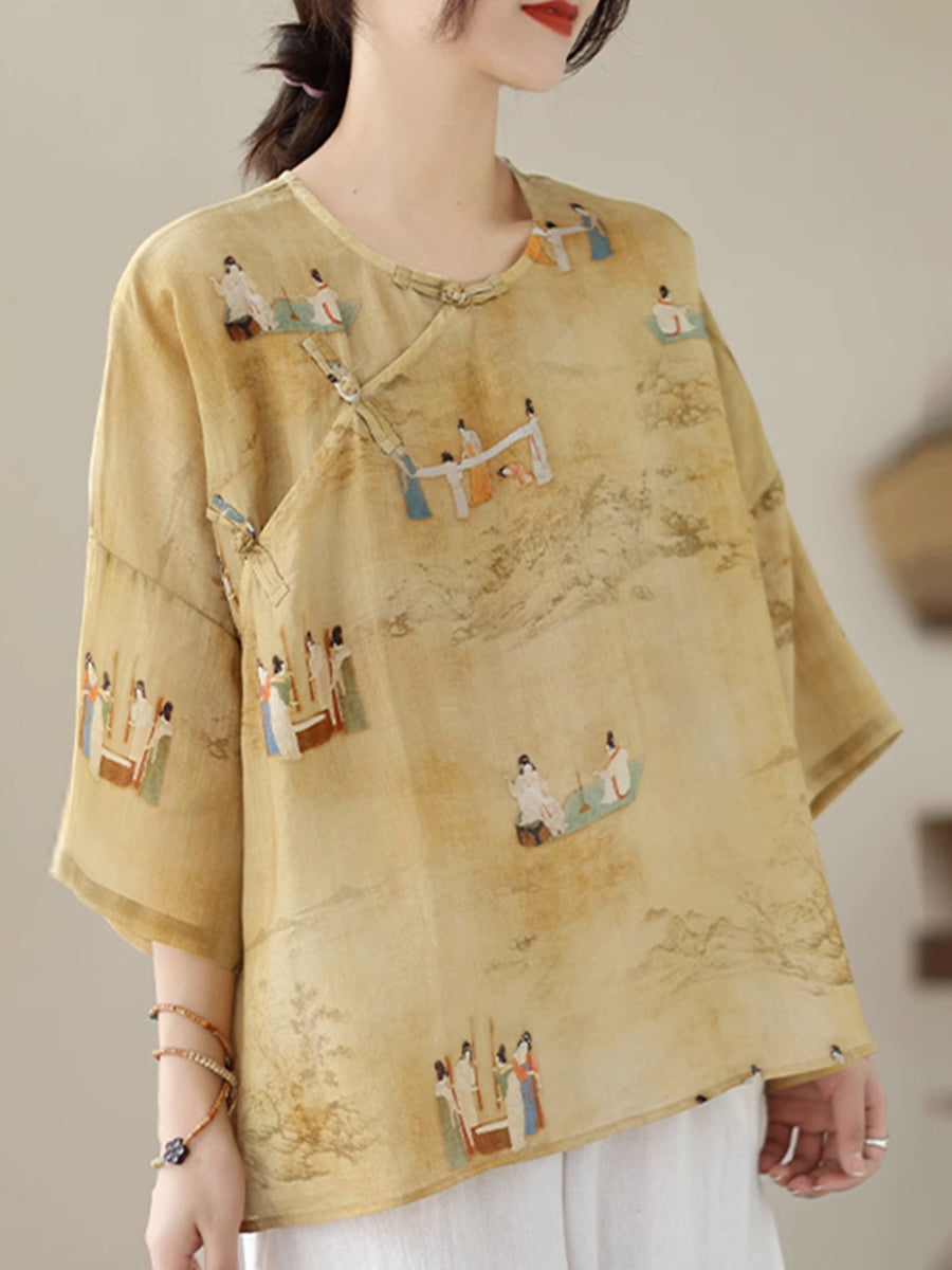 Chinoiserie casual printed shirt