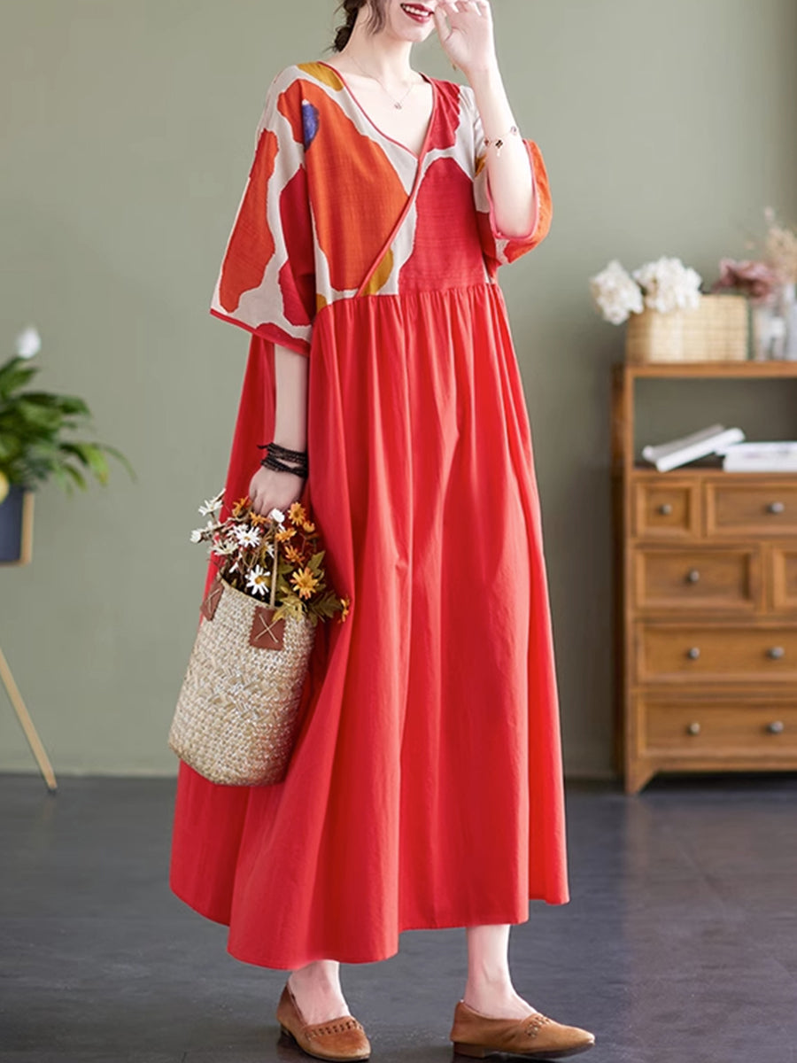 Red printed short sleeved dress