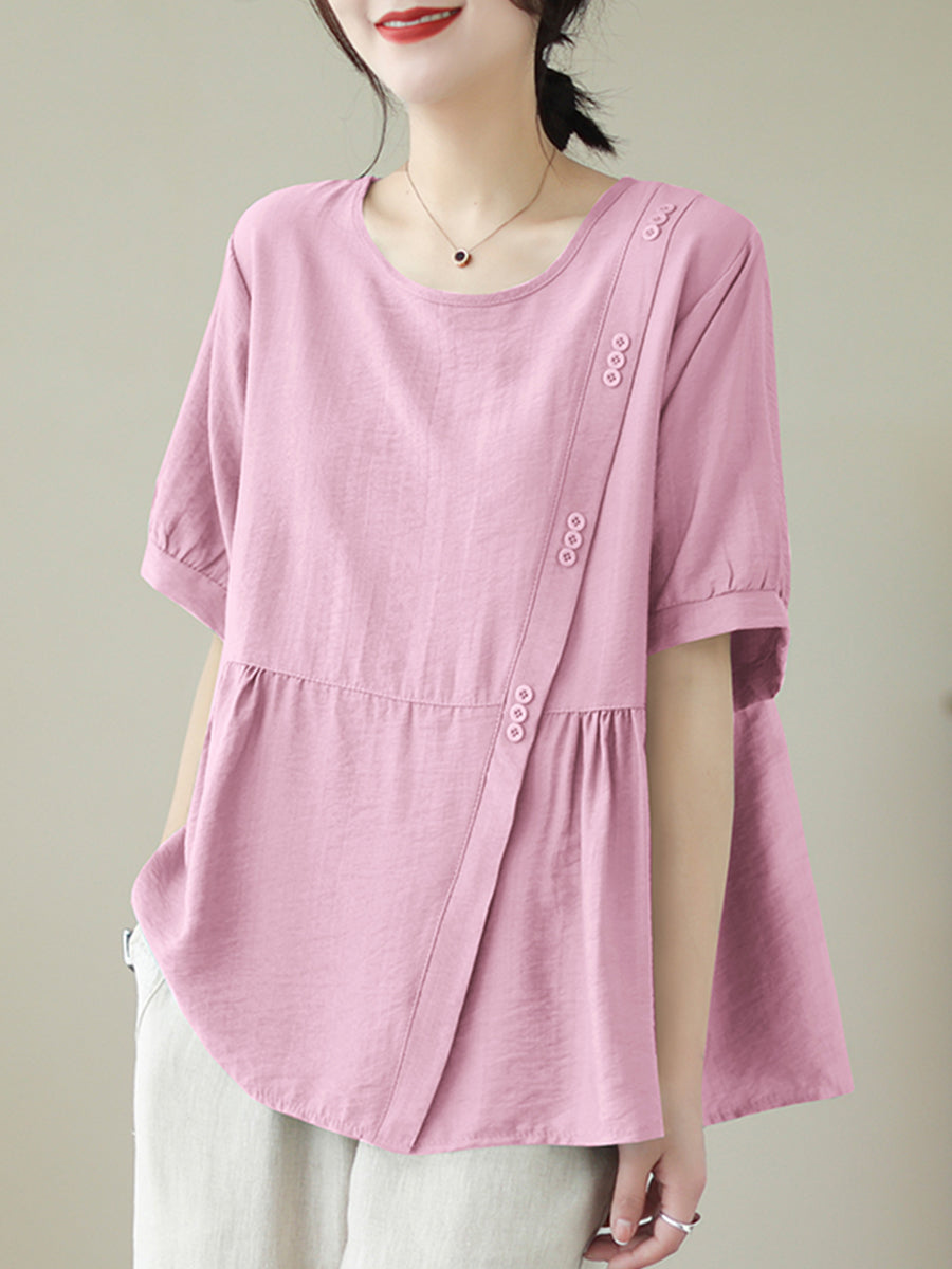 Round neck diagonal button shirt