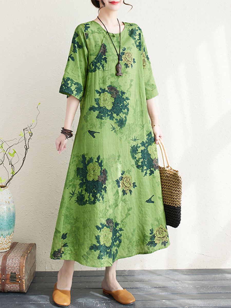 Green floral print dress