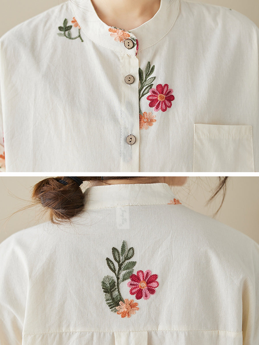 Small flower round neck shirt loose set