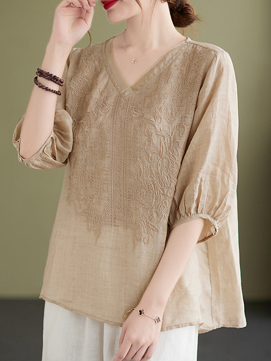 Embroidered V-neck top